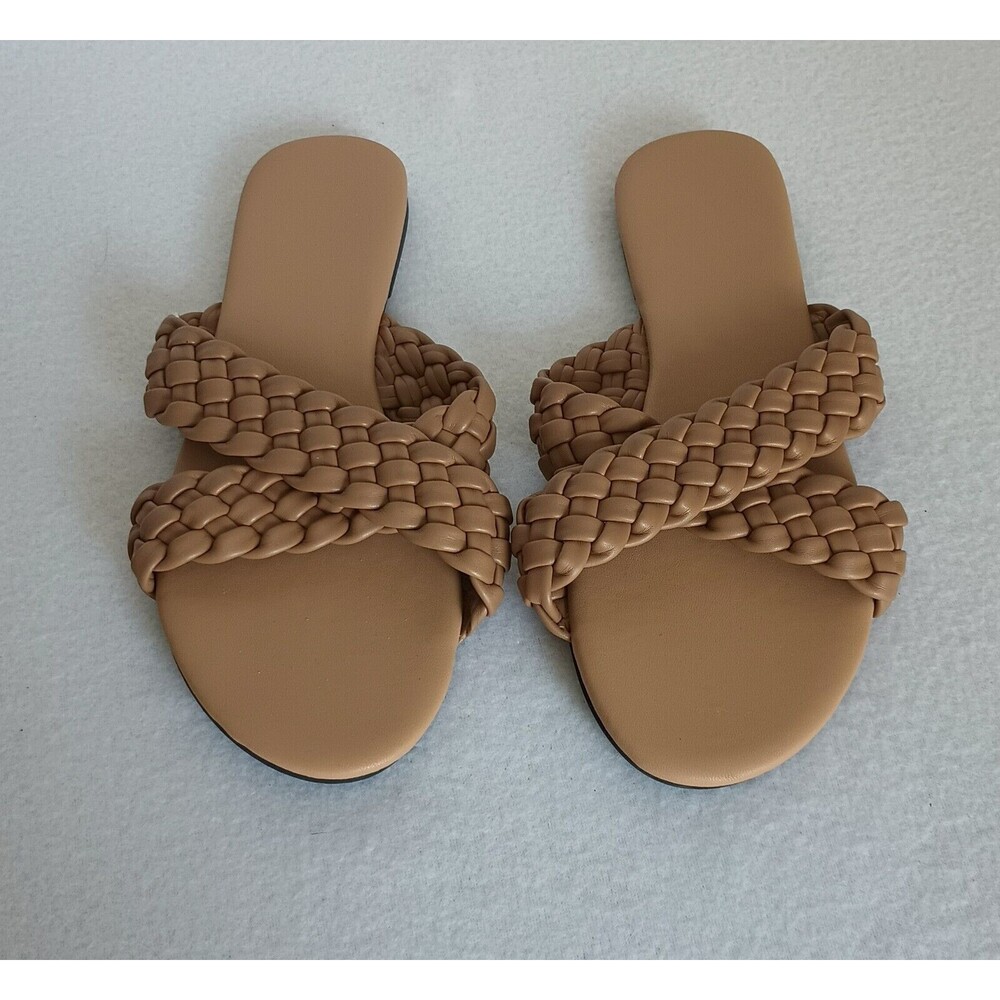 Mtzyoa Womens Sandles Cris Cross Strap Slip On Brown/Tan  Size 8.5